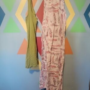 2 SET! Gillian & O'Malley Feather Sleepants With Green Mossimo Tank Top Size S